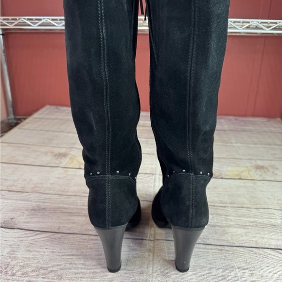 Harley Davidson Black Suede Knee High Boots Womens 7 Logo Wings Embroidery - Picture 7 of 8